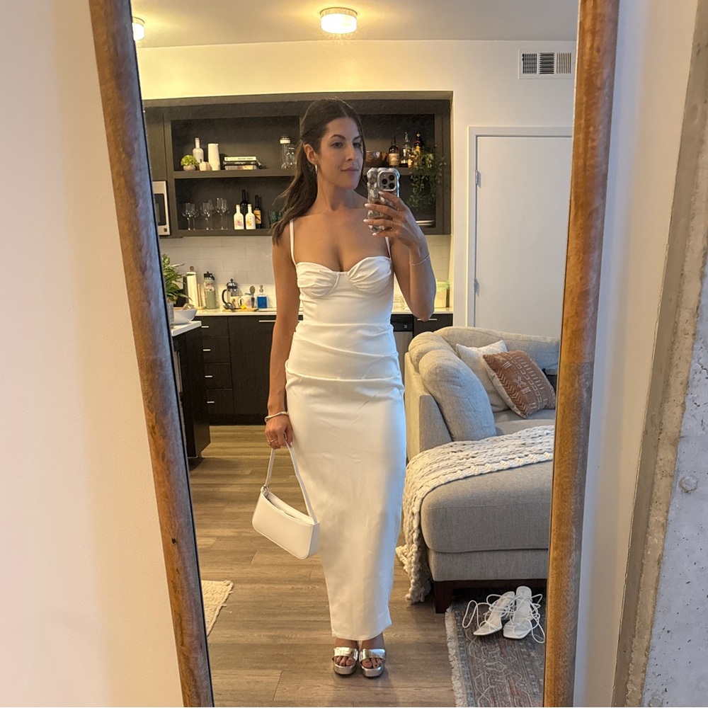 House of CB Flora (D-DD) white satin maxi corset dress
